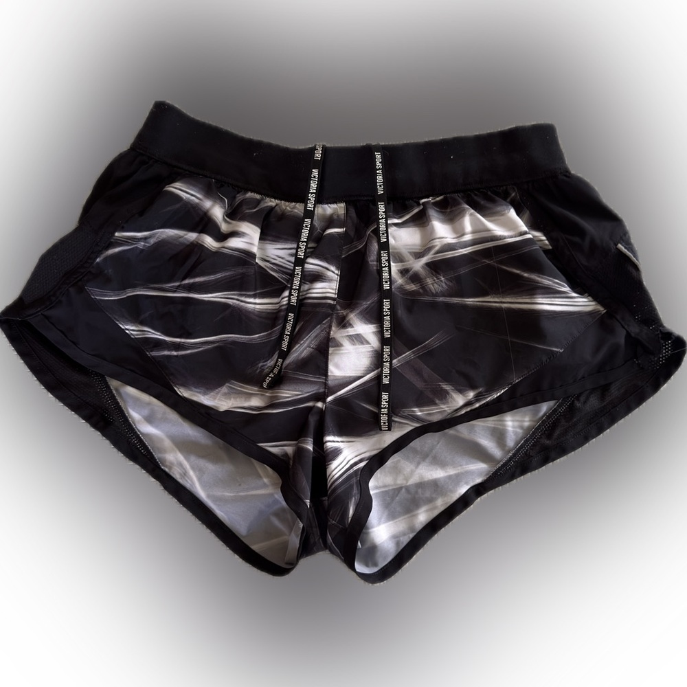 Victoria Sport Black & White Striped Athletic Shorts